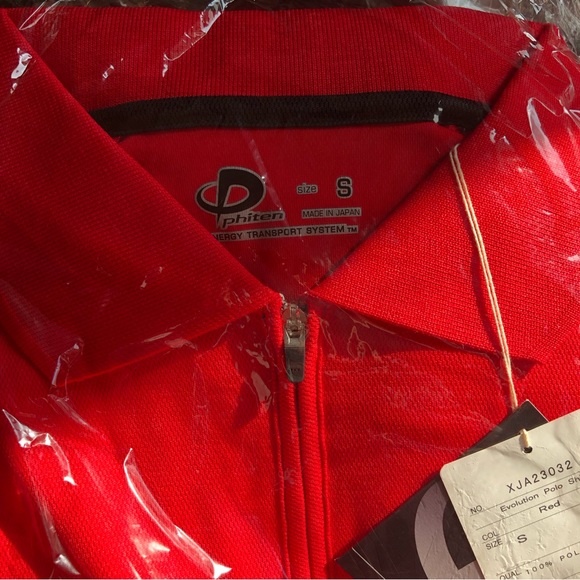 Phiten Evolution Zippered Polo Shirt Aqua Titanium Sport Technology - Red NEW - Picture 3 of 15